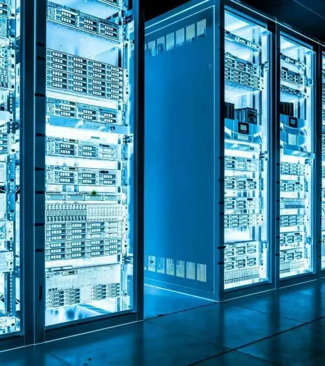 server rack cabinets data center well lit